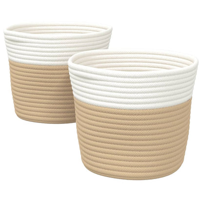 vidaXL Storage Baskets 2 pcs Beige and White Ø24x18 cm Cotton