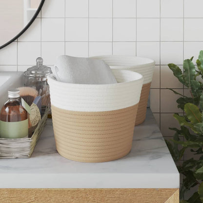 vidaXL Storage Baskets 2 pcs Beige and White Ø24x18 cm Cotton