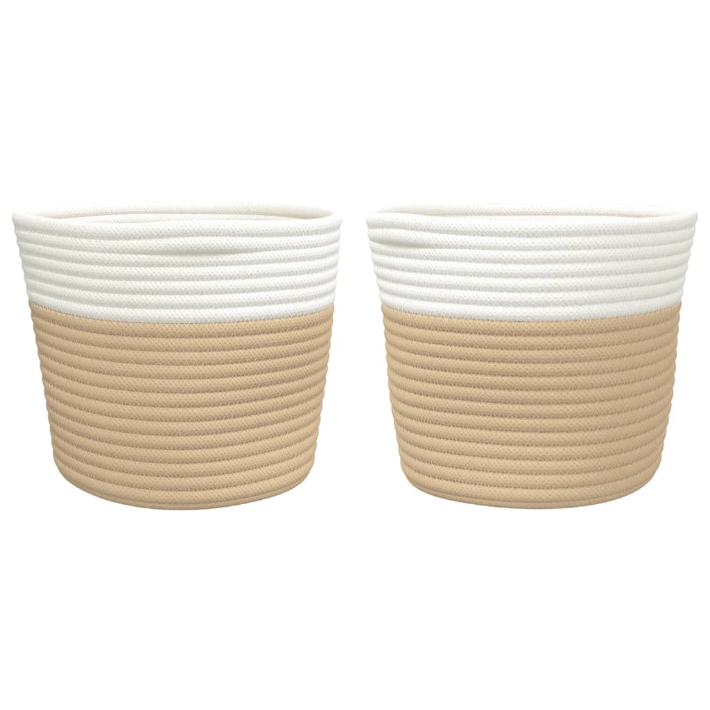vidaXL Storage Baskets 2 pcs Beige and White Ø24x18 cm Cotton