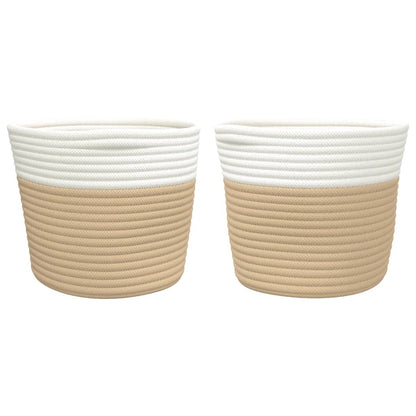 vidaXL Storage Baskets 2 pcs Beige and White Ø24x18 cm Cotton