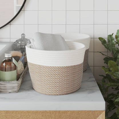 vidaXL Storage Baskets 2 pcs Brown and White Ø24x18 cm Cotton