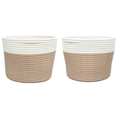 vidaXL Storage Baskets 2 pcs Brown and White Ø24x18 cm Cotton