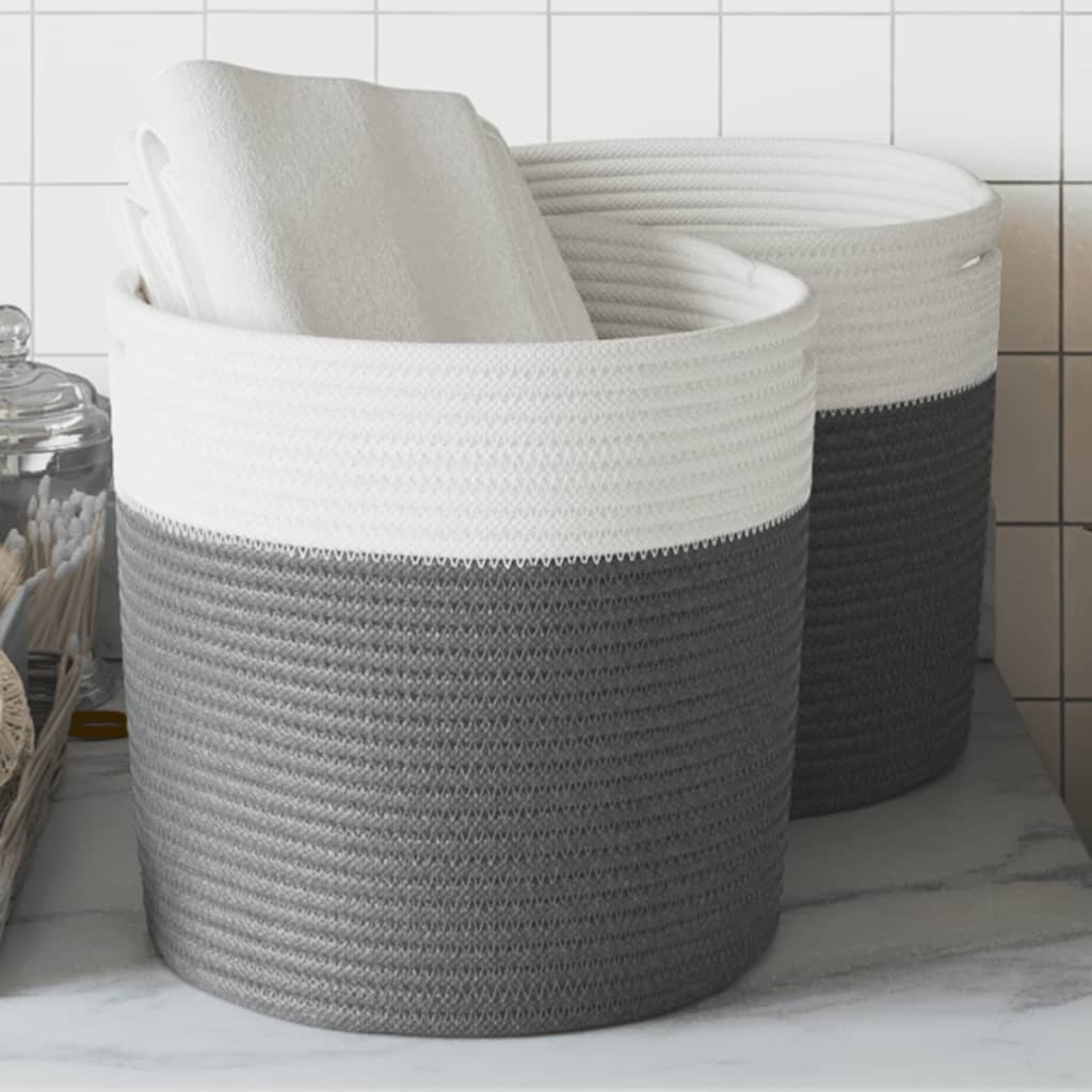 vidaXL Storage Baskets 2 pcs Grey and White Ø28x28 cm Cotton