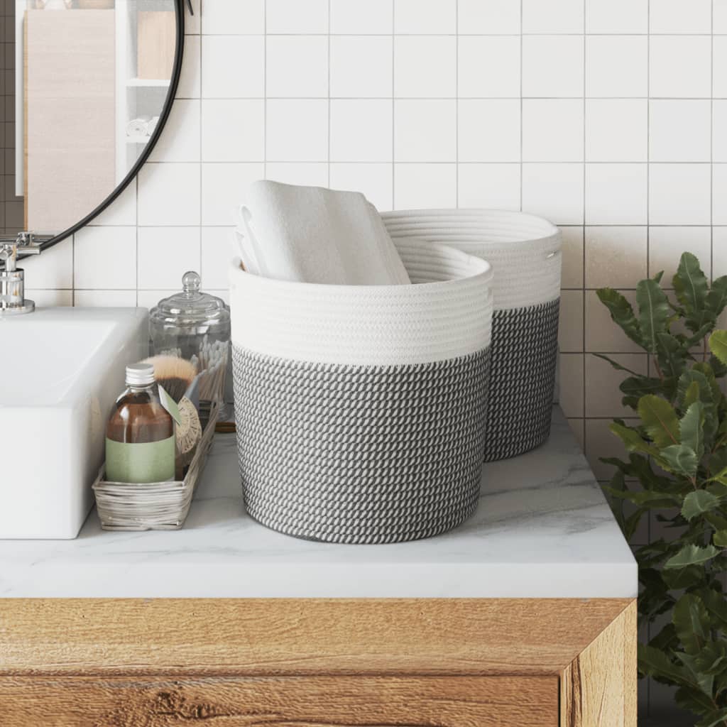 vidaXL Storage Baskets 2 pcs Grey and White Ø28x28 cm Cotton