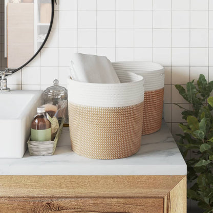 vidaXL Storage Baskets 2 pcs Brown and White Ø28x28 cm Cotton