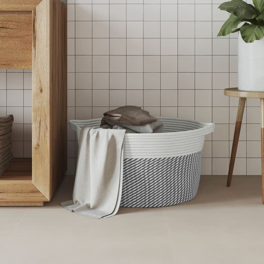 vidaXL Storage Basket Grey and White Ø40x25 cm Cotton