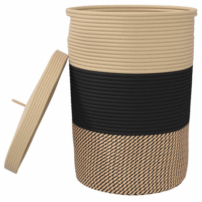 vidaXL Storage Basket with Lid Black and Beige Ø37x50 cm Cotton