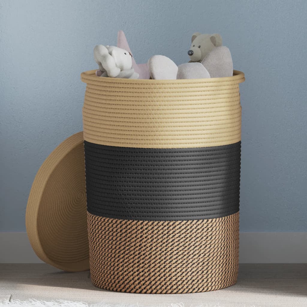 vidaXL Storage Basket with Lid Black and Beige Ø37x50 cm Cotton