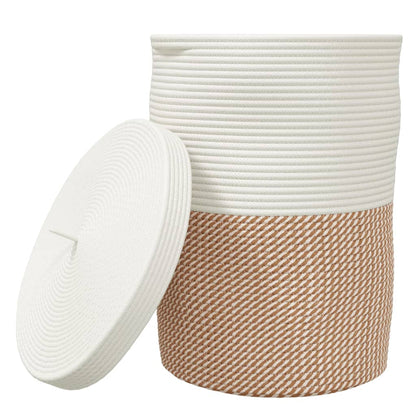 vidaXL Storage Basket with Lid Brown and White Ø37x50 cm Cotton