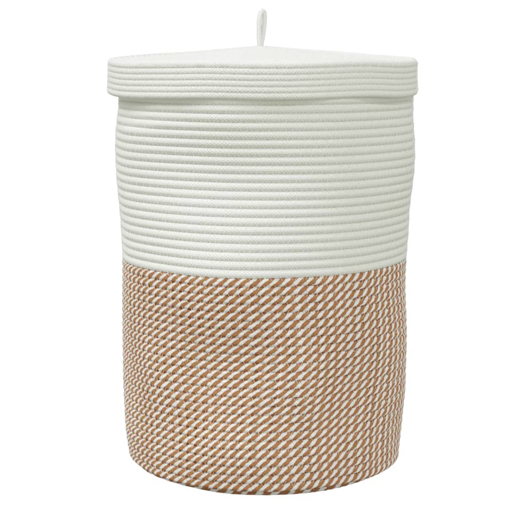 vidaXL Storage Basket with Lid Brown and White Ø37x50 cm Cotton