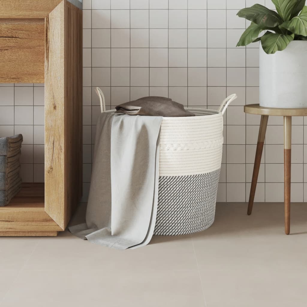vidaXL Storage Basket Grey and White Ø43x38 cm Cotton
