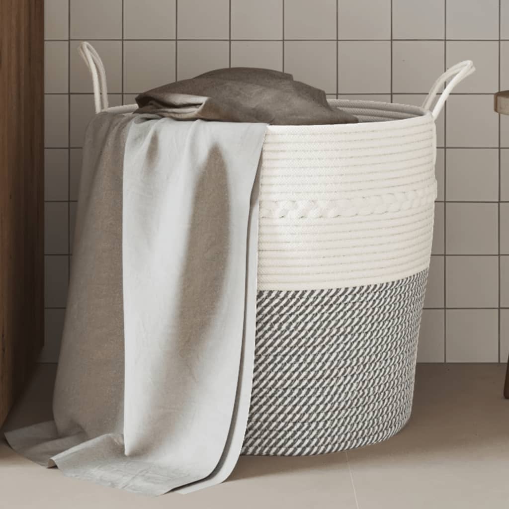 vidaXL Storage Basket Grey and White Ø43x38 cm Cotton