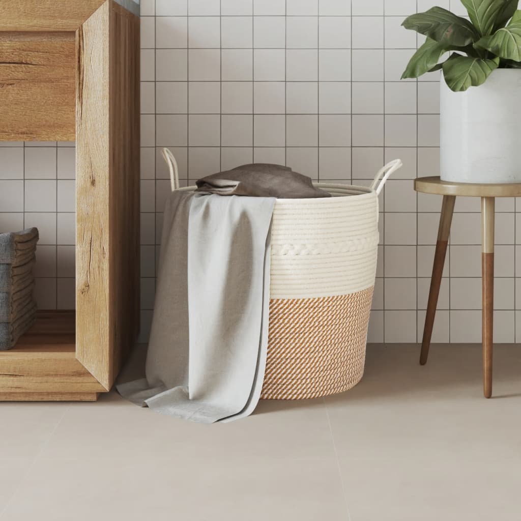 vidaXL Storage Basket Brown and White Ø43x38 cm Cotton
