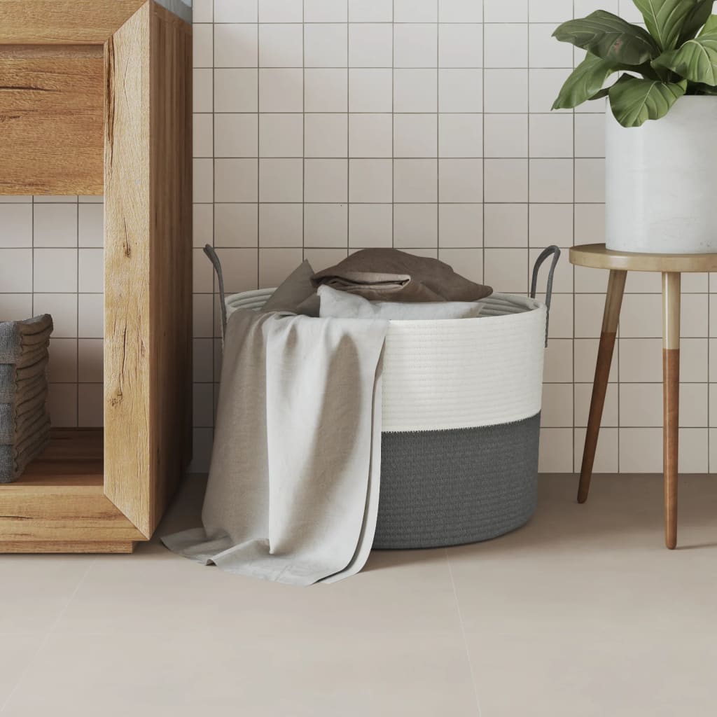 vidaXL Storage Basket Grey and White Ø51x33 cm Cotton