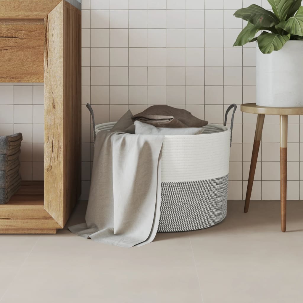 vidaXL Storage Basket Grey and White Ø51x33 cm Cotton
