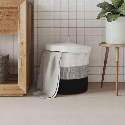 vidaXL Storage Basket with Lid White and Black Ø40x35 cm Cotton
