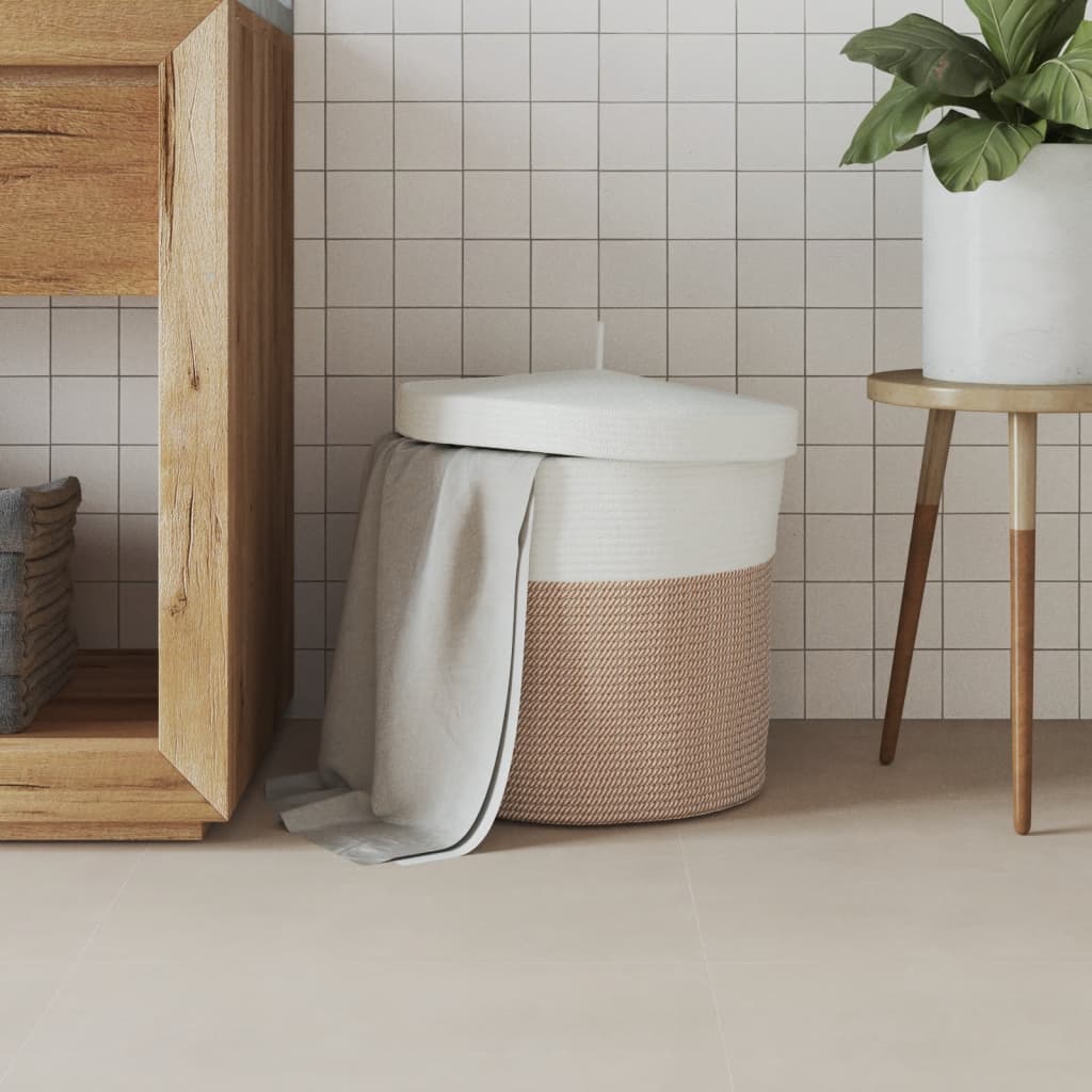 vidaXL Storage Basket with Lid Brown and White Ø40x35 cm Cotton