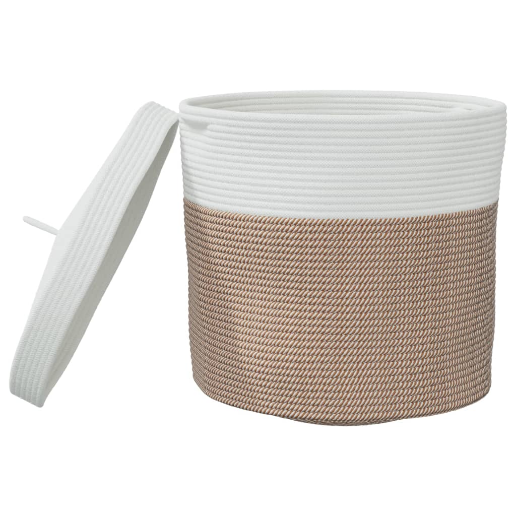 vidaXL Storage Basket with Lid Brown and White Ø40x35 cm Cotton