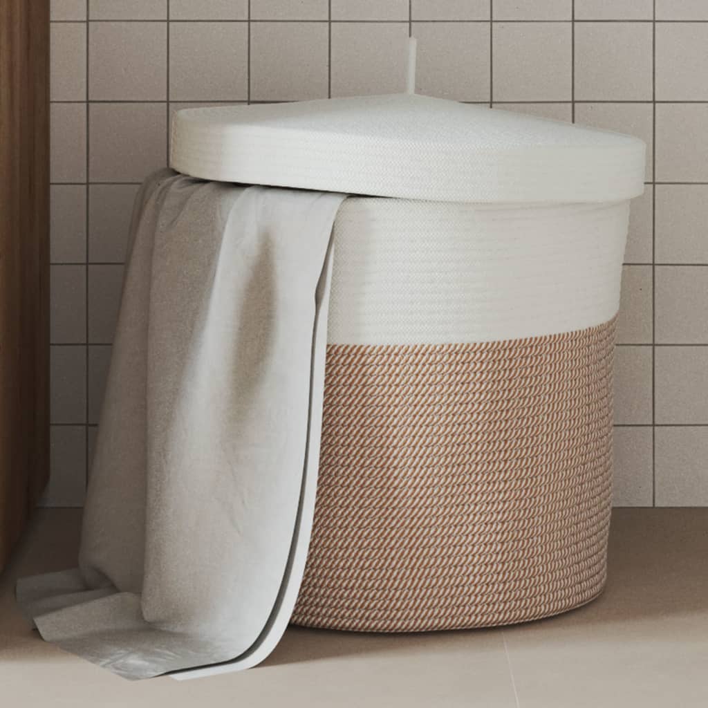 vidaXL Storage Basket with Lid Brown and White Ø40x35 cm Cotton