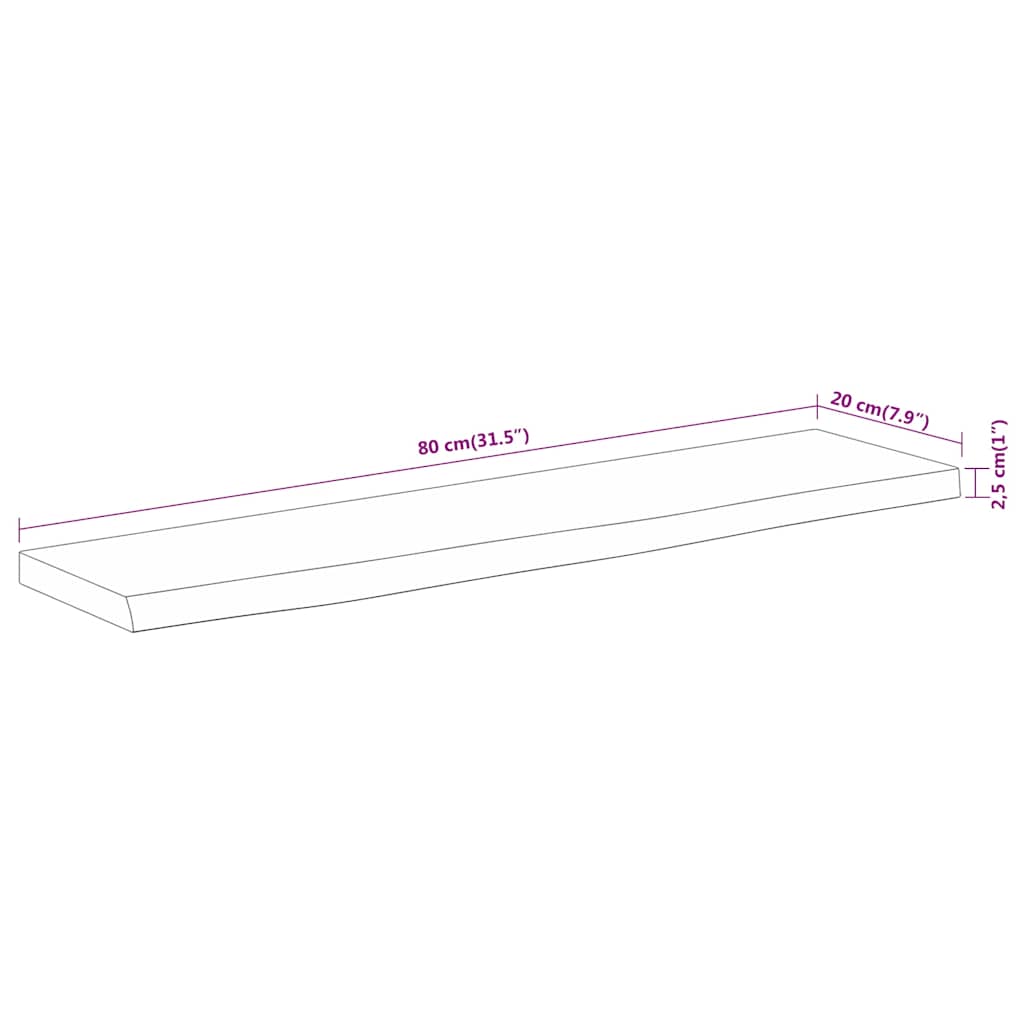 vidaXL Wall Shelf 80x20x2,5 cm Rectangular Solid Wood Acacia Live Edge