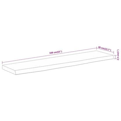 vidaXL Table Top 160x40x2.5 cm Rectangular Solid Wood Acacia Live Edge