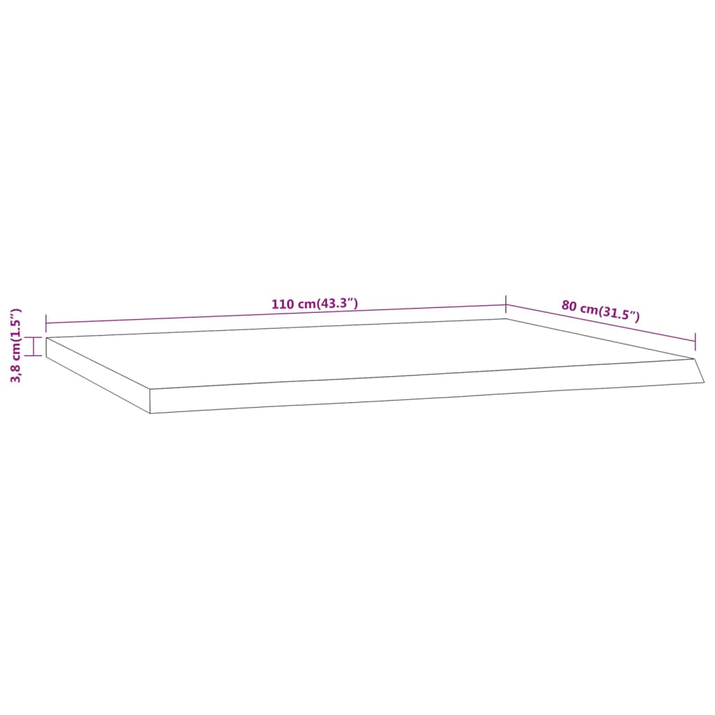 vidaXL Desk Top 110x80x3.8 cm Rectangular Solid Wood Acacia Live Edge