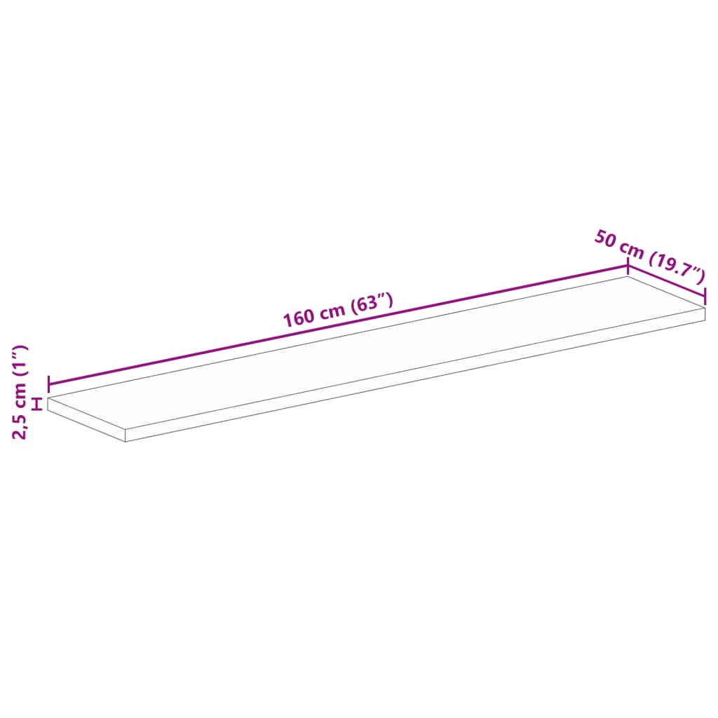 vidaXL Table Top 160x50x2.5 cm Rectangular Solid Wood Acacia