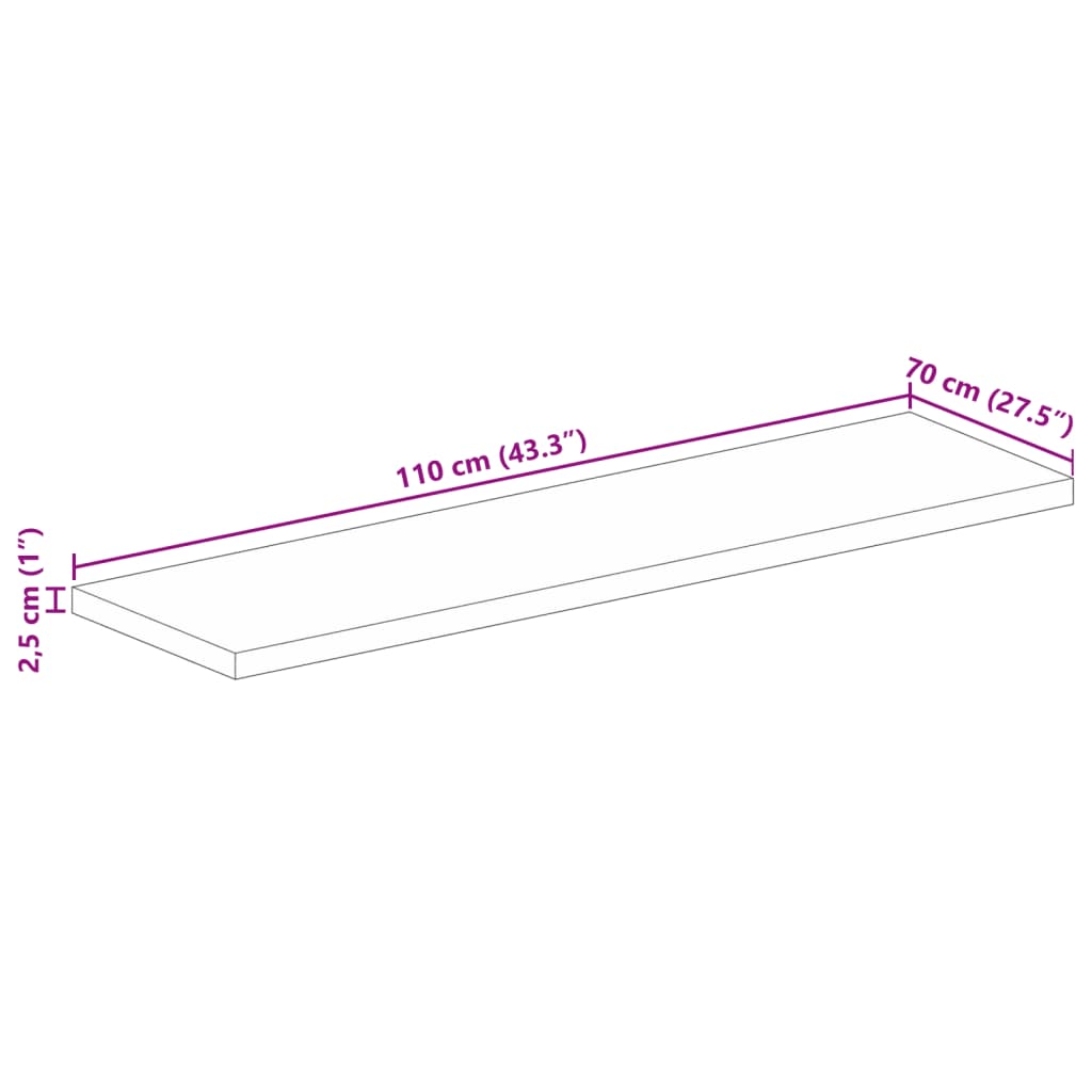 vidaXL Table Top 110x70x2.5 cm Rectangular Solid Wood Acacia