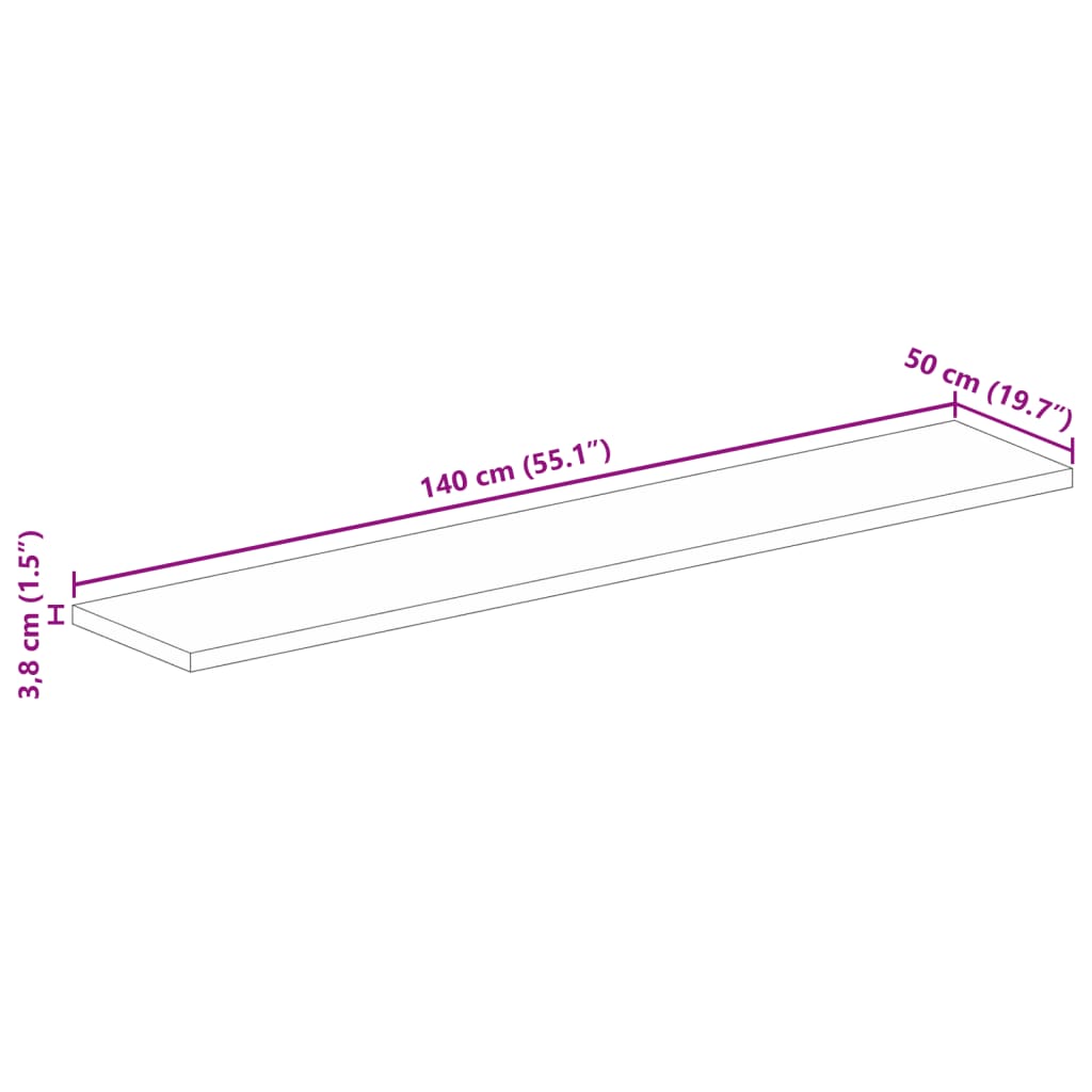 vidaXL Table Top 140x50x3.8 cm Rectangular Solid Wood Acacia
