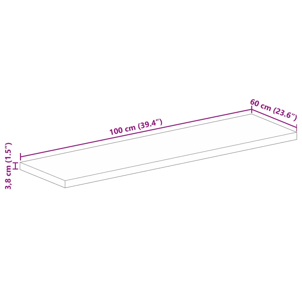 vidaXL Table Top 100x60x3.8 cm Rectangular Solid Wood Acacia