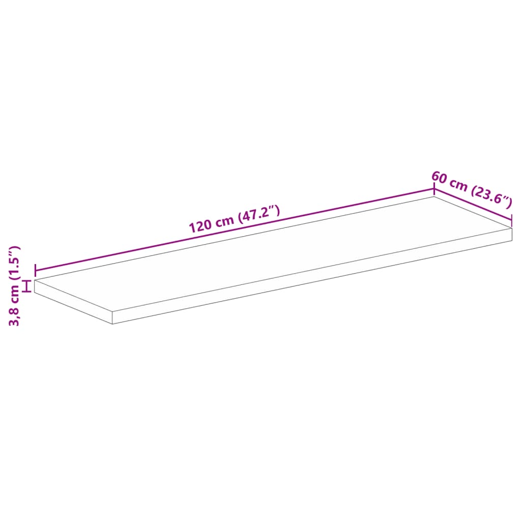 vidaXL Table Top 120x60x3.8 cm Rectangular Solid Wood Acacia