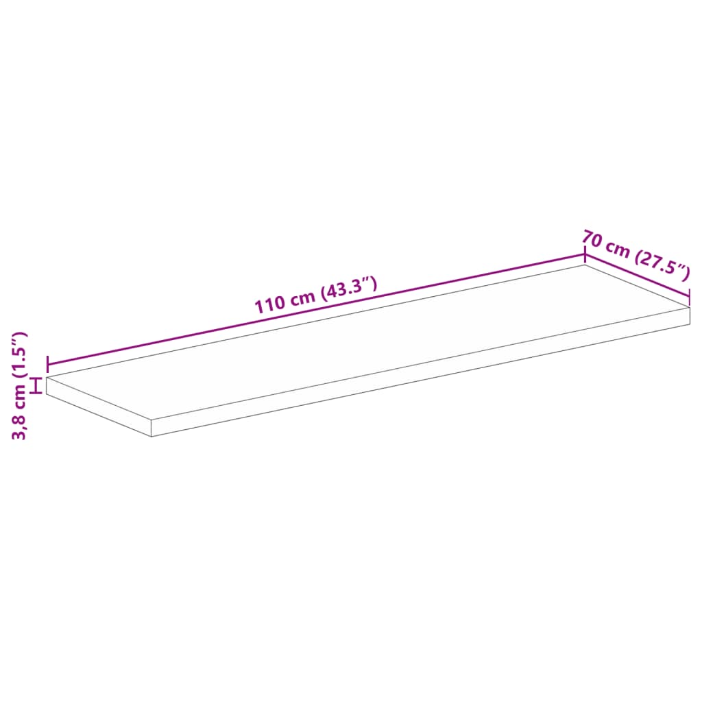 vidaXL Table Top 110x70x3.8 cm Rectangular Solid Wood Acacia