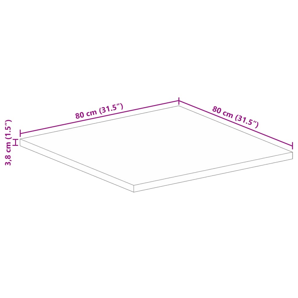vidaXL Table Top 80x80x3,8 cm Square Solid Wood Rough Mango