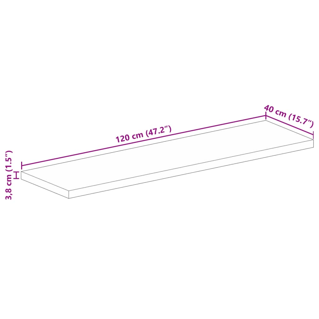 vidaXL Table Top 120x40x3.8 cm Rectangular Solid Wood Mango