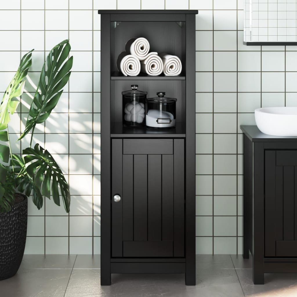 vidaXL Bathroom Cabinet | Black | Solid pine wood, engineered wood, metal