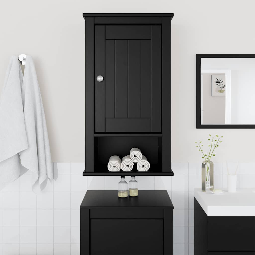 vidaXL Bathroom Wall Cabinet | Black | Solid Pine, Engineered Wood, Metal
