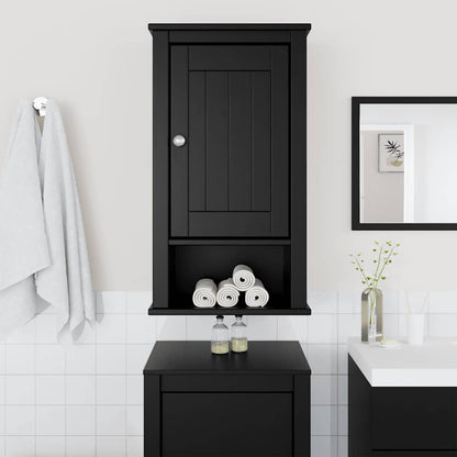 vidaXL Bathroom Wall Cabinet | Black | Solid Pine, Engineered Wood, Metal
