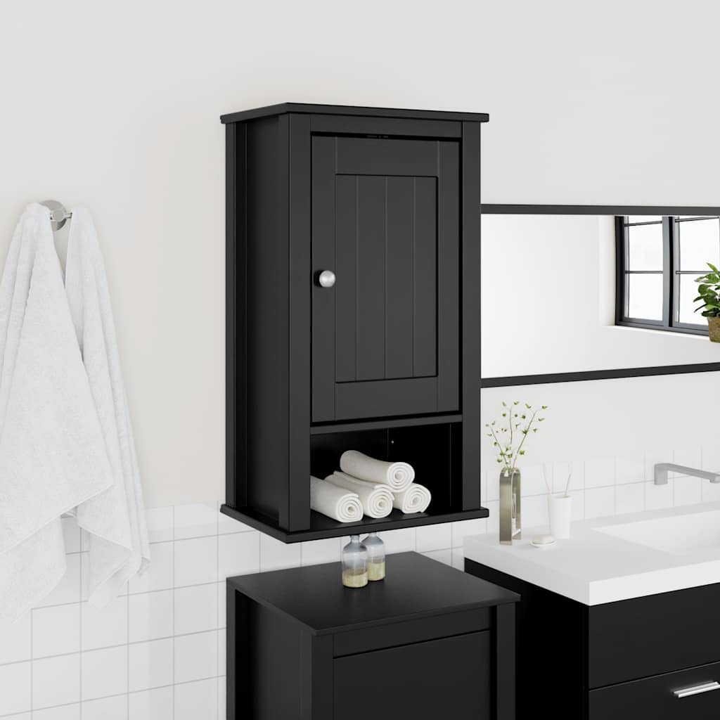 vidaXL Bathroom Wall Cabinet | Black | Solid Pine, Engineered Wood, Metal