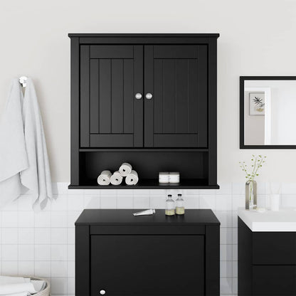 vidaXL Bathroom Wall Cabinet | Black | Solid pine wood, engineered wood, metal