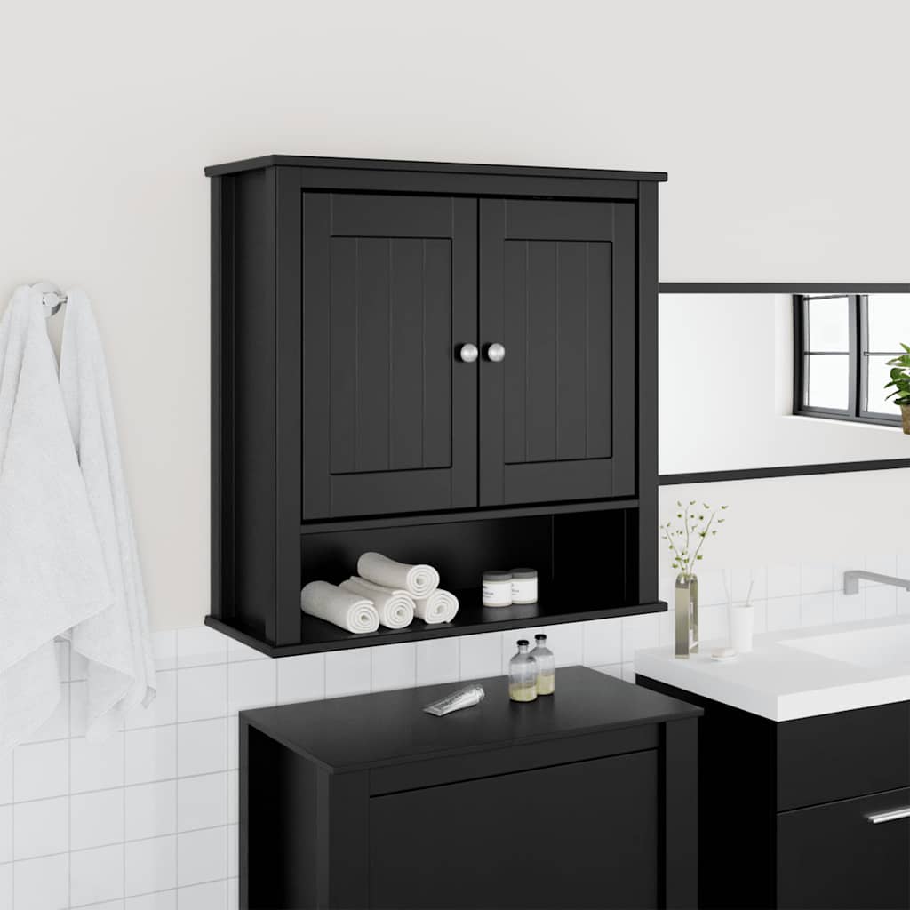 vidaXL Bathroom Wall Cabinet | Black | Solid pine wood, engineered wood, metal