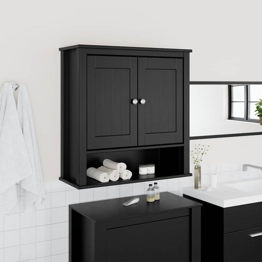 vidaXL Bathroom Wall Cabinet | Black | Solid pine wood, engineered wood, metal