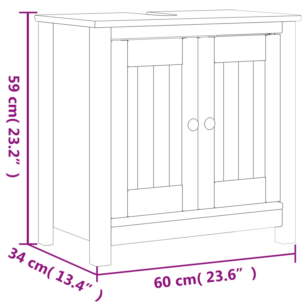 vidaXL Bathroom Sink Cabinet BERG White 60x34x59 cm Solid Wood Pine