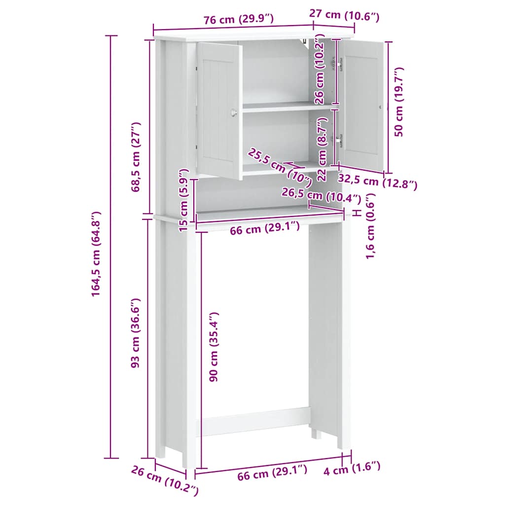 vidaXL Washing Machine Cabinet BERG White 76x27x164.5 cm Solid Wood