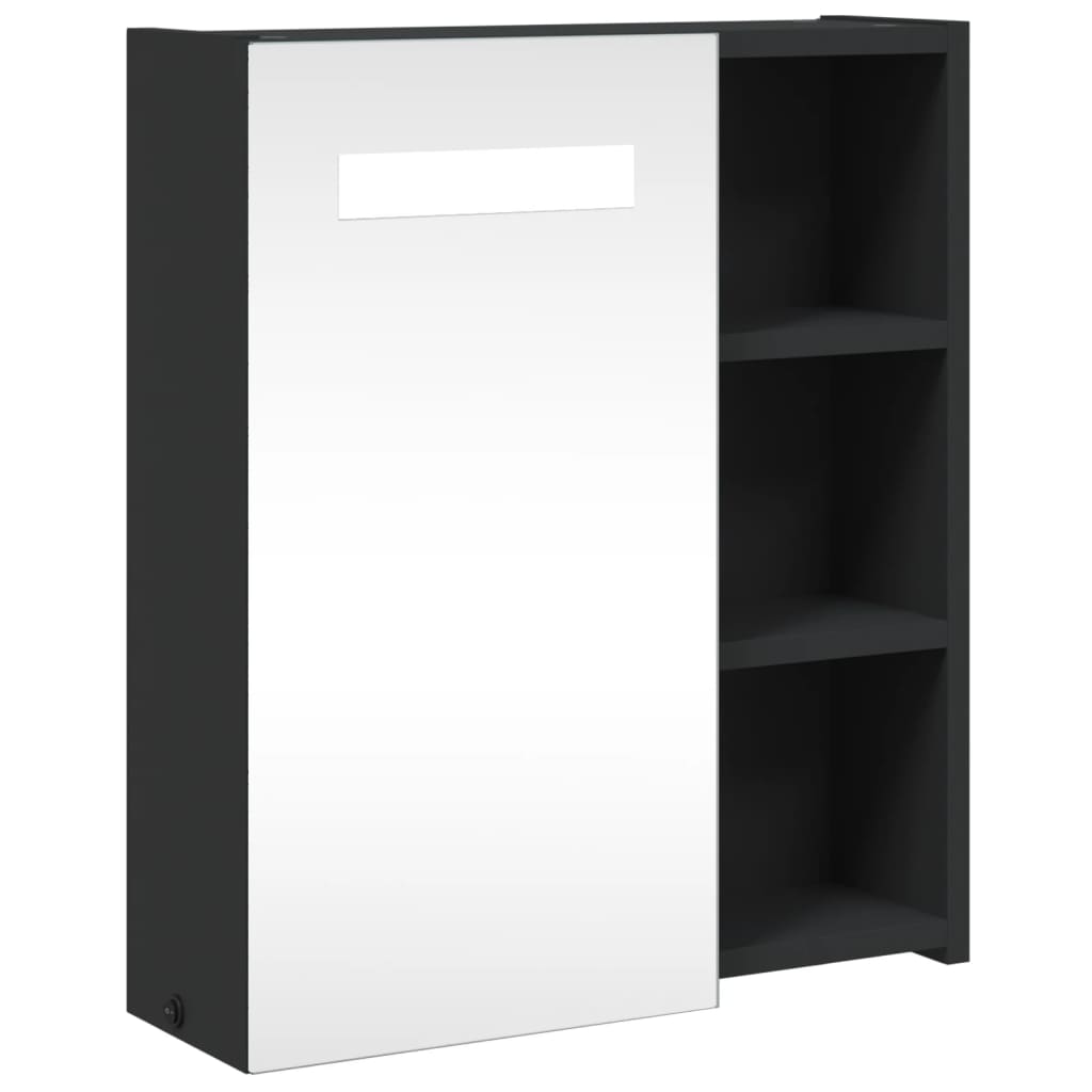 vidaXL Bathroom Mirror Cabinet with LED Light Black 45x13x52 cm