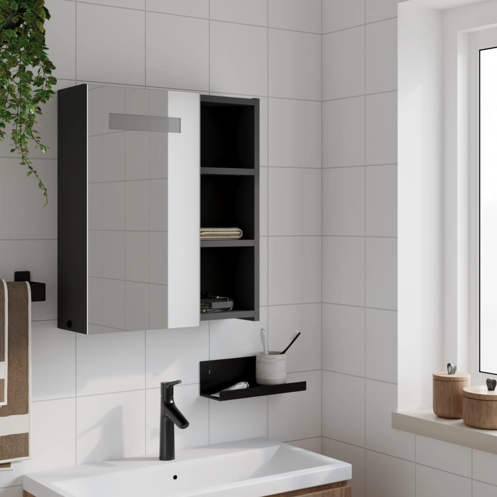 vidaXL Bathroom Mirror Cabinet with LED Light Black 45x13x52 cm