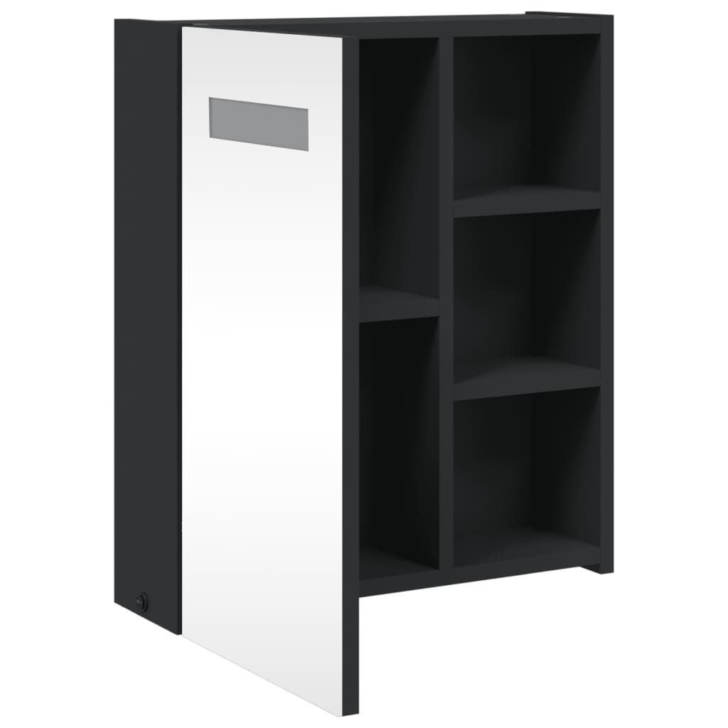 vidaXL Bathroom Mirror Cabinet with LED Light Black 45x13x52 cm