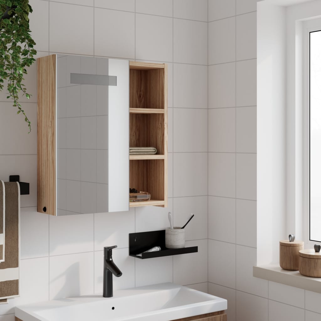 vidaXL Bathroom Mirror Cabinet with LED Light Oak 45x13x52 cm