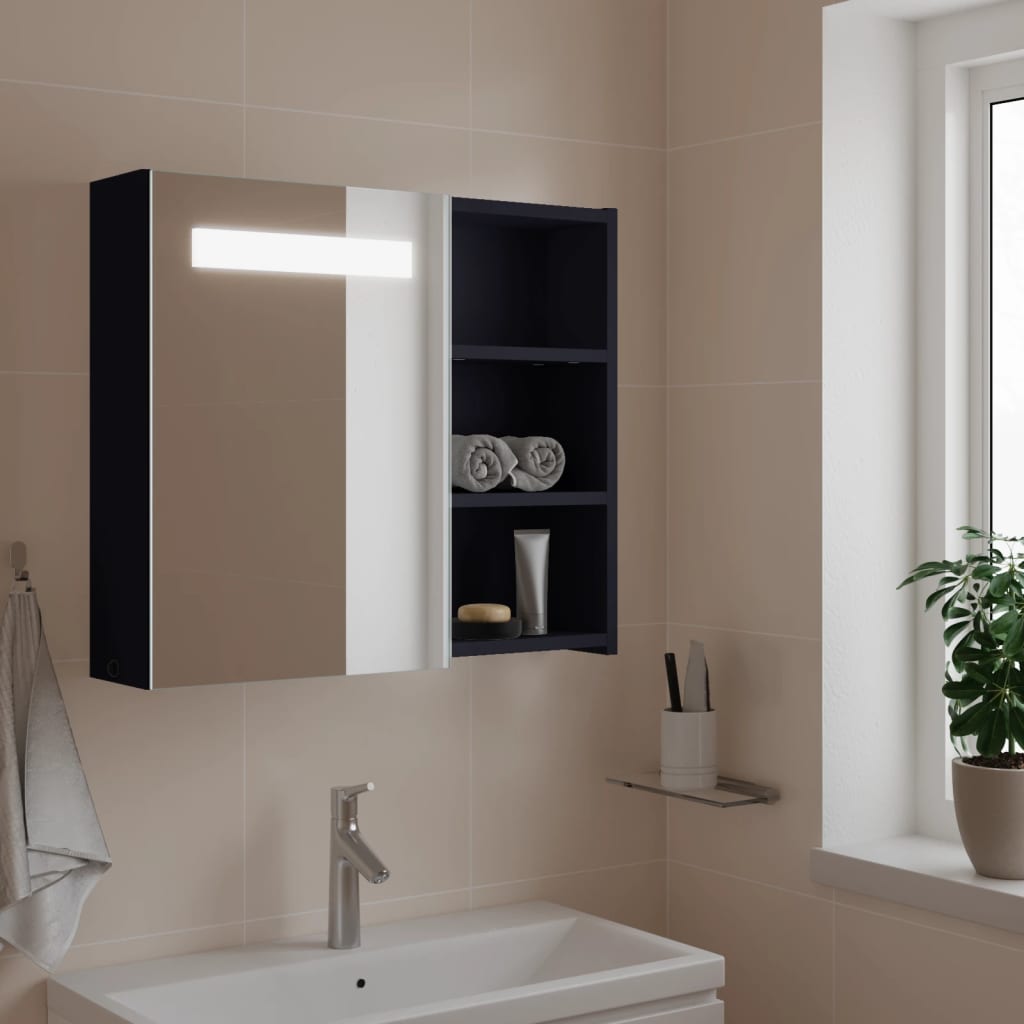 vidaXL Bathroom Mirror Cabinet with LED Light Grey 60x13x52 cm
