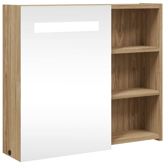 vidaXL Bathroom Mirror Cabinet with LED Light Oak 60x13x52 cm