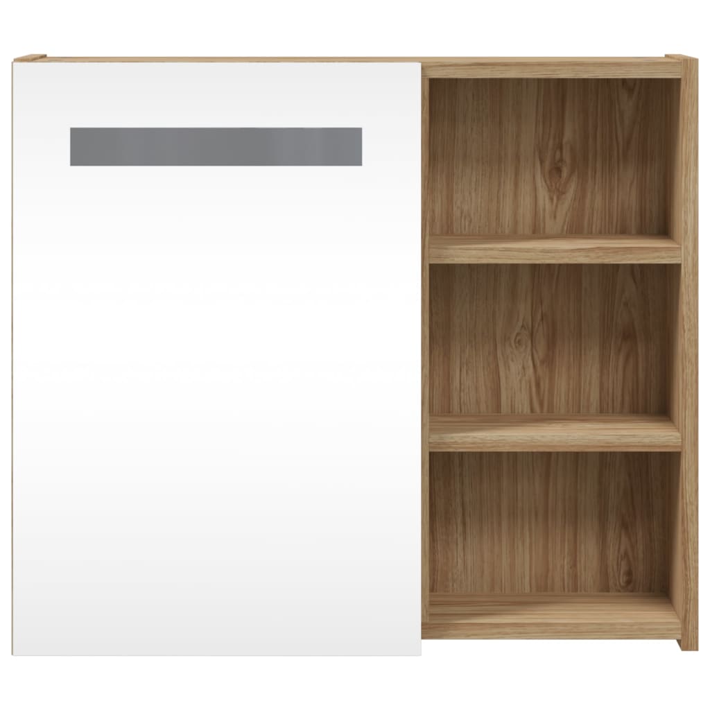 vidaXL Bathroom Mirror Cabinet with LED Light Oak 60x13x52 cm